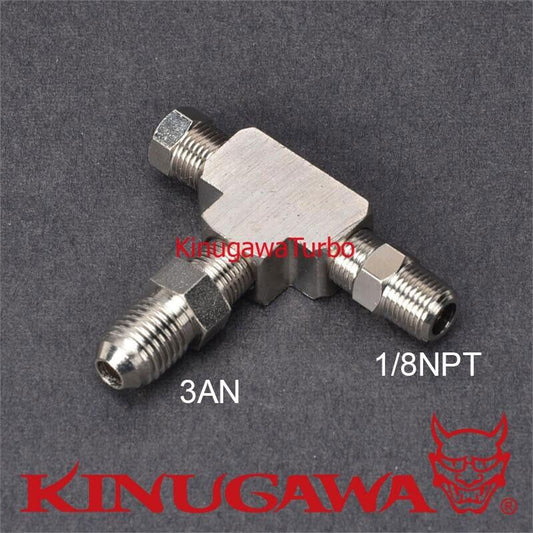 Adapter Fitting Tee 3 Way 1/8" NPT to 3AN w/ Plug Block Oil Feed Pressure Sensor